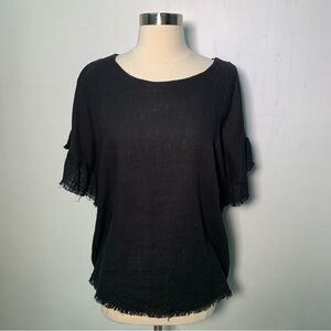 Umgee Linen Rayon Blend Ruffle Sleeve Frayed Hem Top NWT size S